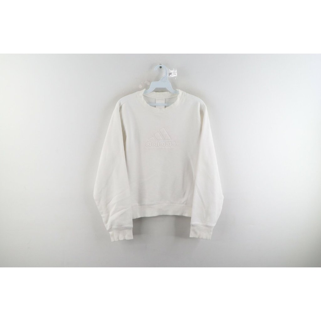 Vintage Adidas Womens Size Medium Spell Out Distressed Crewneck Sweatshirt White